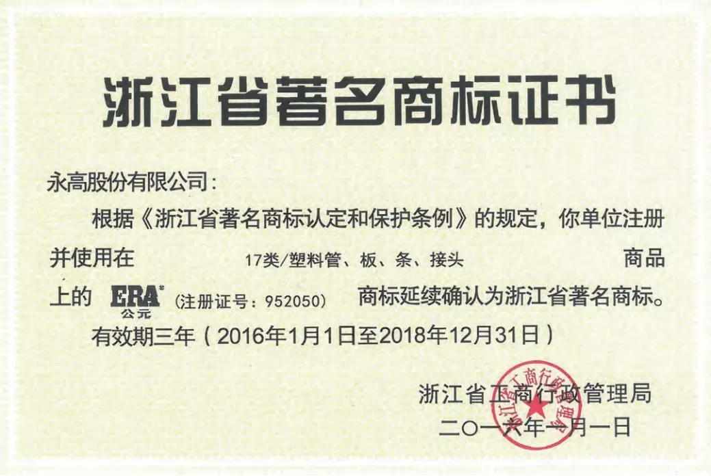 荣誉证书-浙江省著名商标